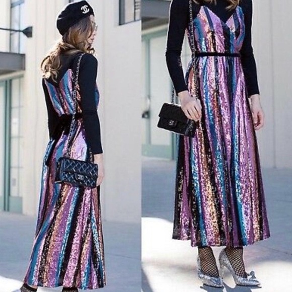 Zara Crossover Sequinn Vibrant Striped Midi Dress NWT - Picture 10 of 15